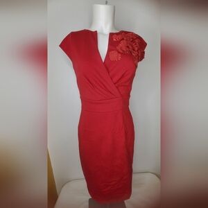 Trina Turk Size-Elegant Red Dress  With Floral Applique At Front